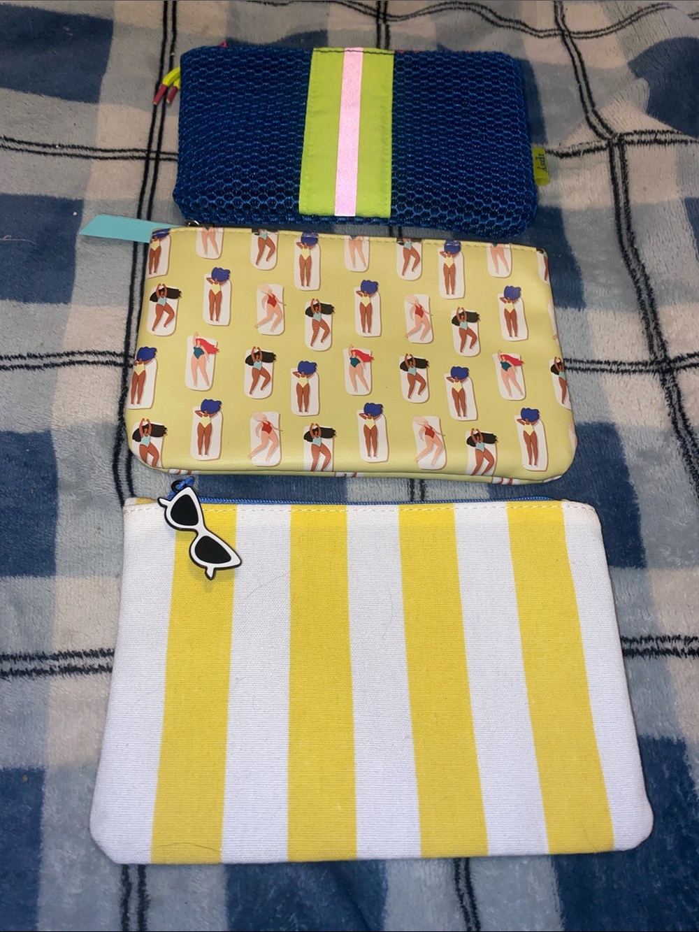 ipsy Blue, Yellow & Cream Cosmetic Pouch Trio
